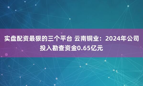实盘配资最狠的三个平台 云南铜业：2024年公司投入勘查资金0.65亿元