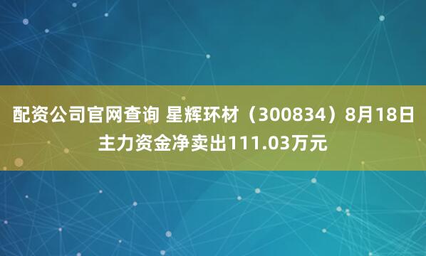 配资公司官网查询 星辉环材（300834）8月18日主力资金净卖出111.03万元